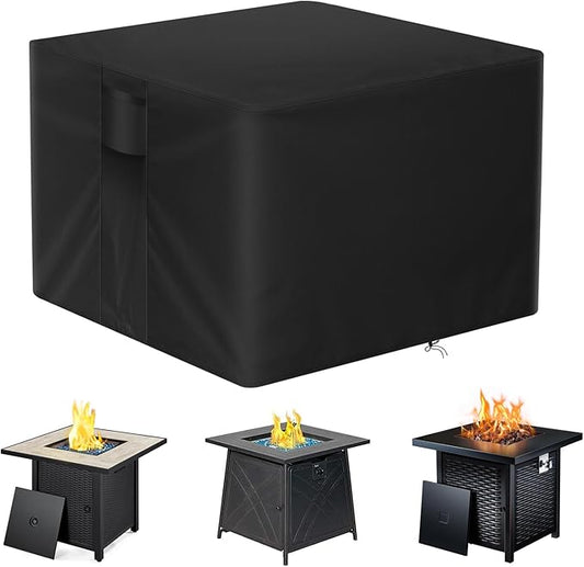 POMER Fire Pit Cover, 28 inch Square Gas Firepit Covers for Propane Fire Pit Table Waterproof Outdoor Fireplace Cover - 28x28x25 inch
