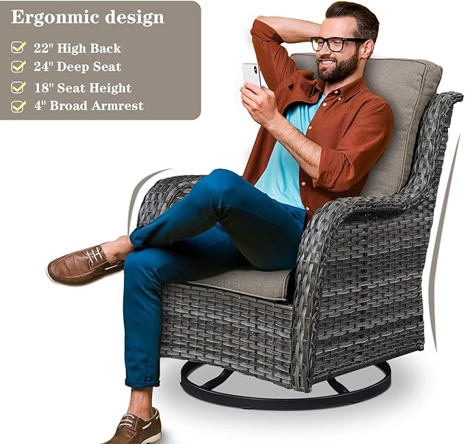Belord 8 Piece Outdoor Patio Furniture Set - 41" CSA Propane Fire Pit Table Patio Conversation Set with Swivel Rocker Outdoor Chairs, Wicker loveseat and Ottoman for Outside Casual Gathering