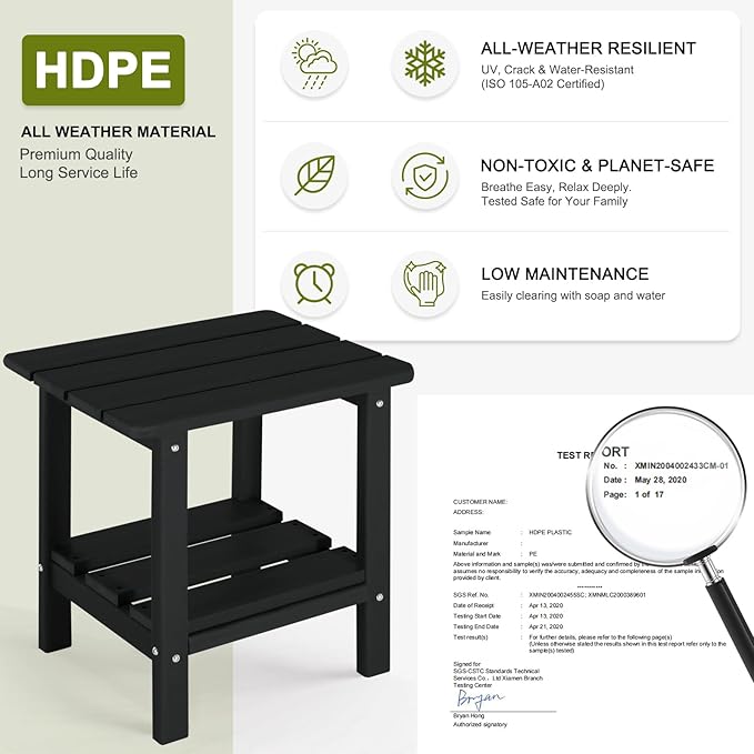 Outdoor Side Table Set of 2 - HDPE Small End Table - Patio Side Tables Square for Backyard Pool Porch Balcony - Indoor Outdoor Double Layer Storage - Black