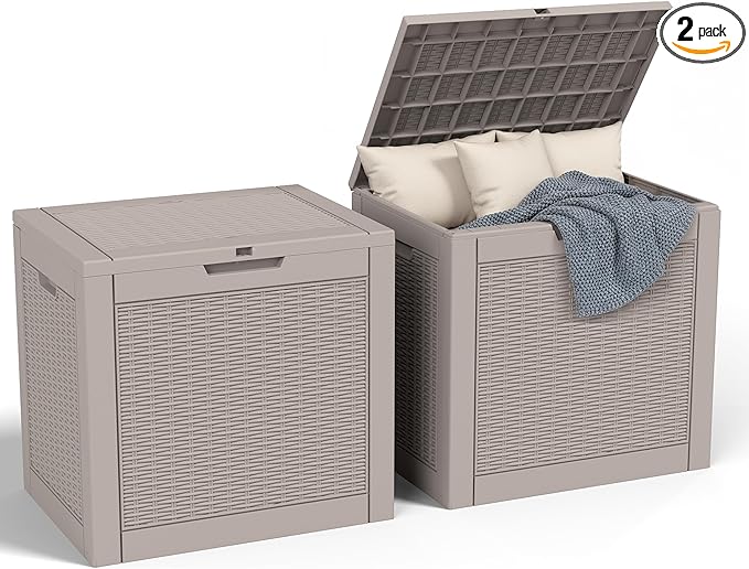 32 Gallon Outdoor Storage Box, Large Resin Deck Box for Patio Cushions, Garden Tools, Pool Accessories, Waterproof and Lockable Design, Storage Bench for Backyard & Deck(Gray)