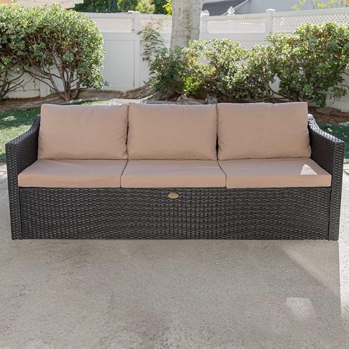 Barton 3 Person Madison Sofa Set Sectional w/Cushions Outdoor Patio Wicker Rattan Furniture Space Saving
