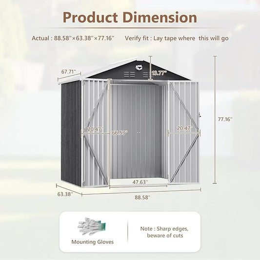 8x6 FT Outdoor Storage Shed, Metal Sheds & Outdoor Storage, Waterproof Sheds with Lockable Doors for Backyard (No Window)