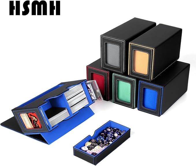 MTG Deck Box with 2 Commander Display,Commder Deck Box Fits 310+ Cards，with Dice Tray,Leather Magnetic,Fits for TCG CCG Magic Cards (Black Blue)