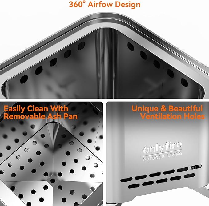ONLYFIRE OUTDOOR LIVING 2-in-1 Smokeless Fire Pit with Pot Bracket & Carry Bag, Portable Camping Stove Wood Burning Mini Tabletop Fireplace for Patio Backyard RV Tailgating, Sliver 7.8", #FP051