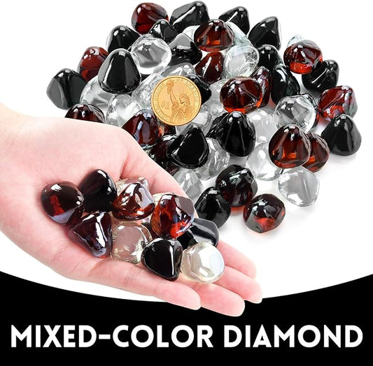 GasSaf Diamonds Fire Glass for Gas or Propane Fire Pit Fireplace & Landscaping 10-Pound 1 inch (Amber, Black, Crystal Clear)
