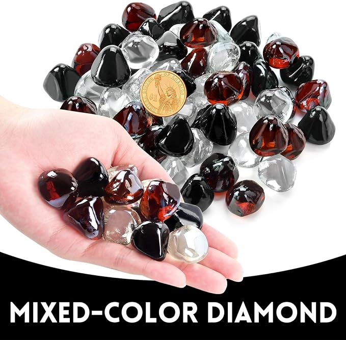 GasSaf Diamonds Fire Glass for Gas or Propane Fire Pit Fireplace & Landscaping 20-Pound 1 inch (Amber, Black, Crystal Clear)