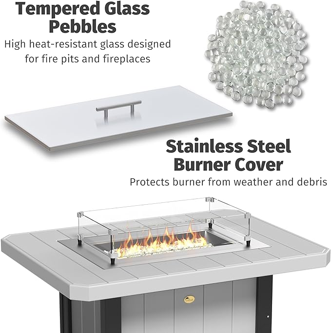 LuxCraft 51" Lumin Rectangular Gas Propane Fire Pit Table for Outdoor Patio with Tempered Glass Wind Guard and Stainless Steel Burner Cover - Amish Made in USA (Aruba & White)