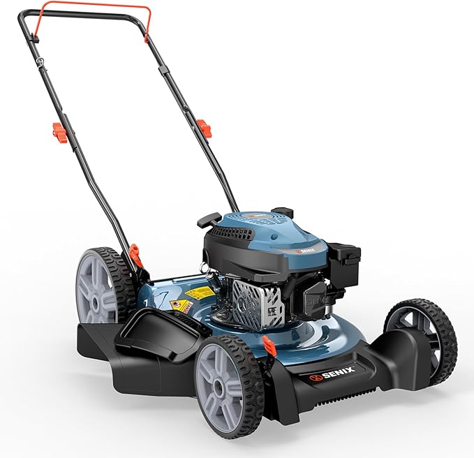 SENIX 144 cc Gas Lawn Mower, 21 inch 2-in-1 Push with Mulching and Side Discharge, 4-Cycle Engine, 6 Position Cutting Height Adjustment for Yard and Garden (LSPG-L6)