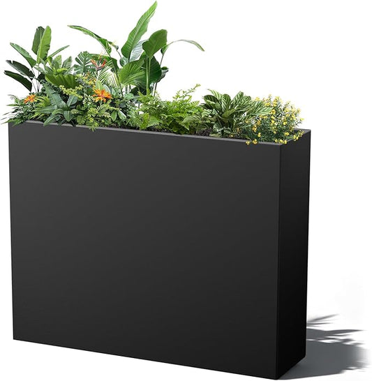 Metal Planter Box 38" x 10"x 30",Heavy-duty Galvanized Steel Outdoor Planter with Removable Built-in shelf and Drainage Holes,Rectangular Planter for Porches, Gardens, Patios, and Courtyards，Black
