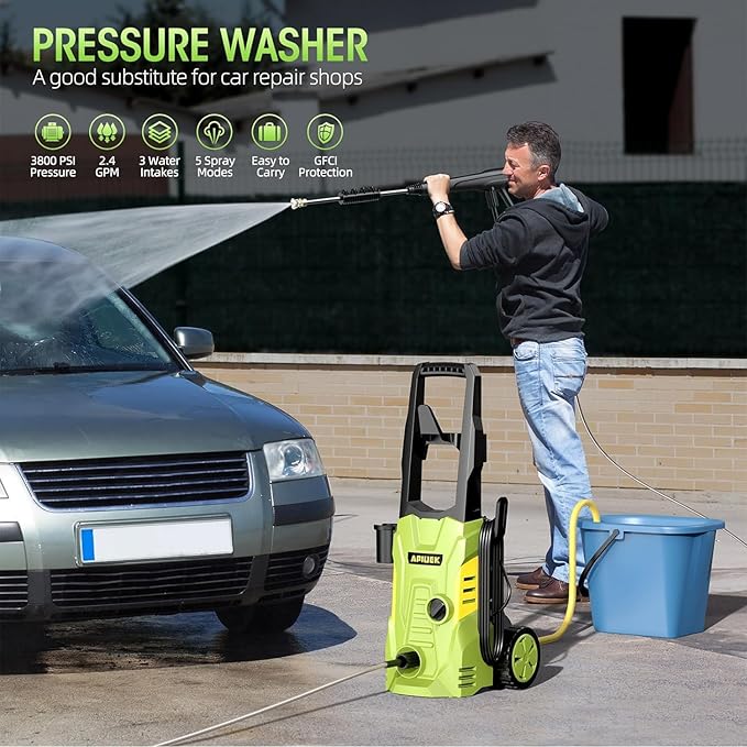 Duede Electric High Pressure Washer - Portable Washer with 23 FT Water Outlet & 6.6 FT Inlet Hose, Steel Spray Wand, Foam-Adjustable Cannon, 4 Nozzle Set, Cleans Car/Patio/Fence/Window, 3800PSI 2.4GPM
