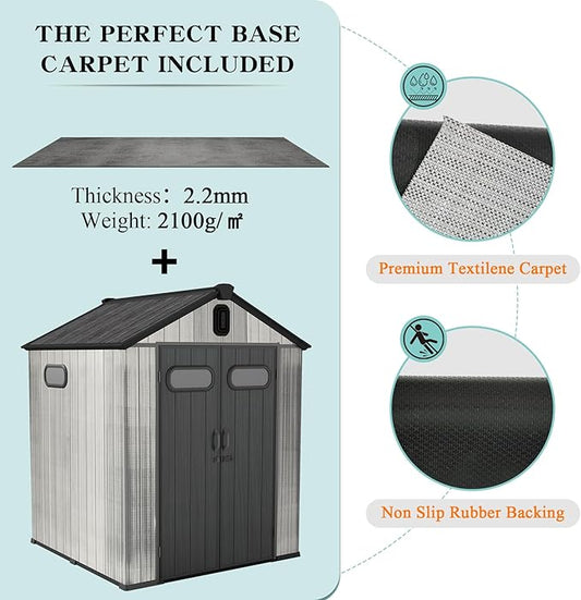 Domi 6x6FT Resin Outdoor Storage Shed with Lockable Door, Waterproof Outside Sheds with Windows & Vents, Heavy-Duty Plastic Tool Storage Shed for Patio Furniture, Lawn Mower, Bike
