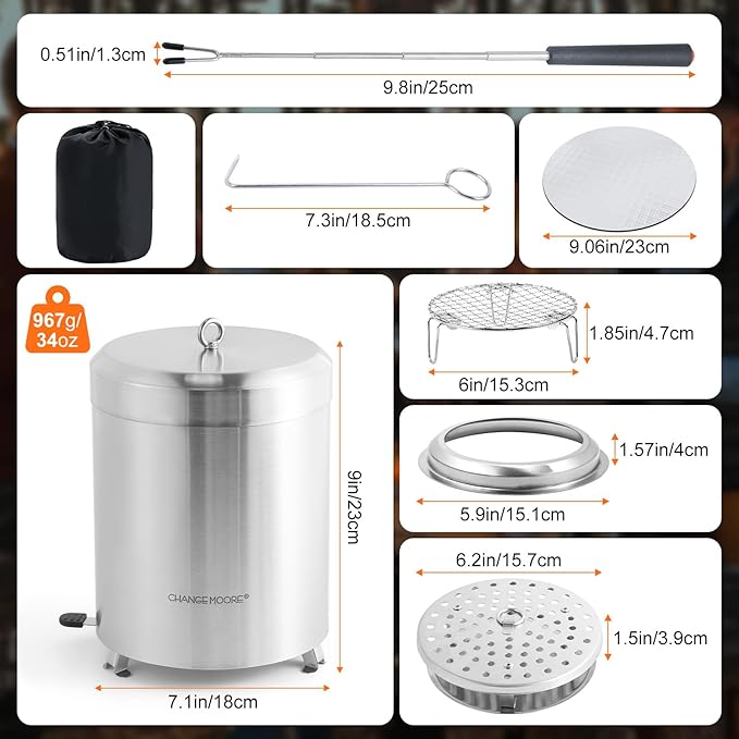 CHANGE MOORE Table Fire Pit Set, Portable Smokeless Firepit with Flodable Stand, Secondary Burn Fueled by Pellets or Wood, 201 Stainless Steel Table Top Firepit for Patio, Camping, Backyard
