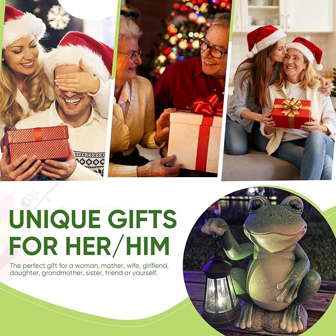 YODY Solar Garden Statues Outdoor Decor- Yard Decorations for Patio, Balcony, Backyard, Lawn Ornaments - Frog Figurines with LED Light- Unique Birthday House Warming Gifts for Women, Mom, Dad