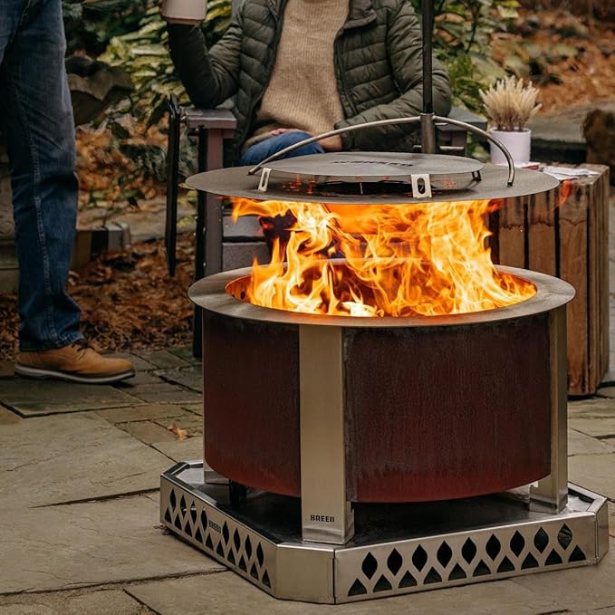 Breeo Smokeless Fire Pit Warmth Bundle (X Series 24 Corten Steel, Heat Deflector, Ash Shovel, & Lid) | 27.5 inch Smokeless Firepit for Outside | Ideal for Families, Gifts for Dad