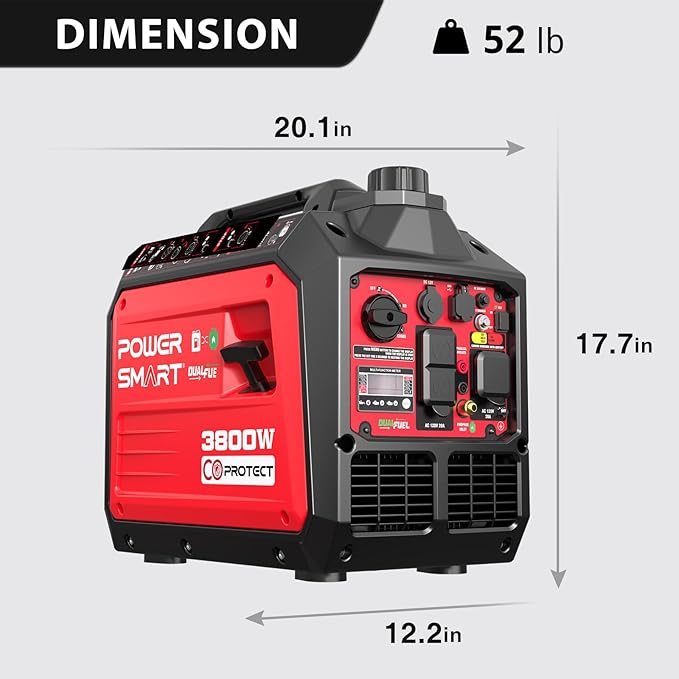 PowerSmart 3800-Watt Portable Inverter Generator with Dual Fuel, CO Protect, 30 amp for RV, Home Use and Emergency Backup