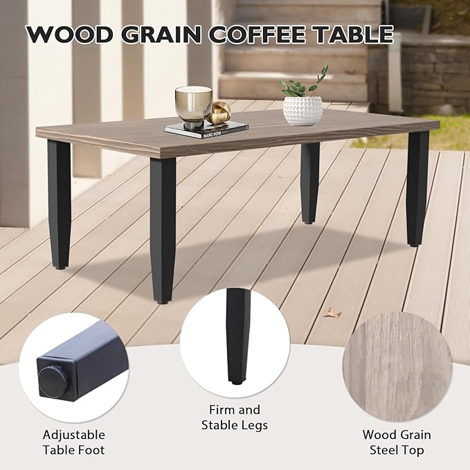 EAGLE PEAK Modern Wicker Outdoor Patio Furniture Set, Patio Conversation Set, 2 Chairs, 3-Seat Loveseat and Coffee Table, 4 Pieces, Brown/Red