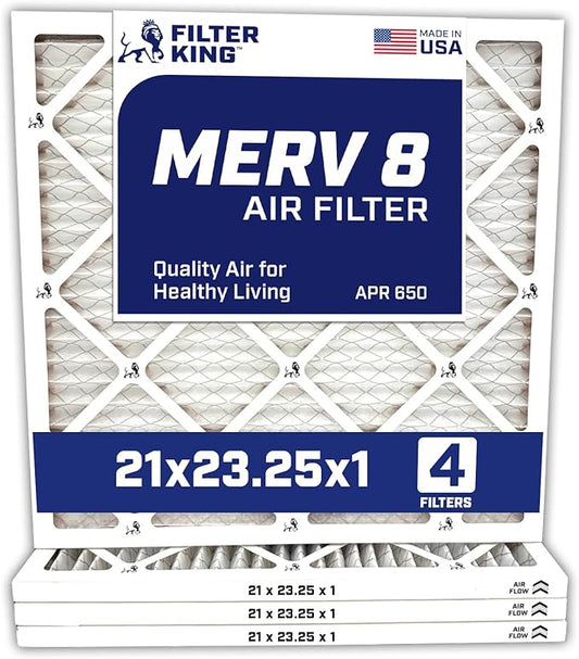 Filter King 21x23.25x1 Air Filter | 4-PACK | MERV 8 HVAC Pleated A/C Furnace Filters | MADE IN USA | Actual Size: 21 x 23.25 x .75"