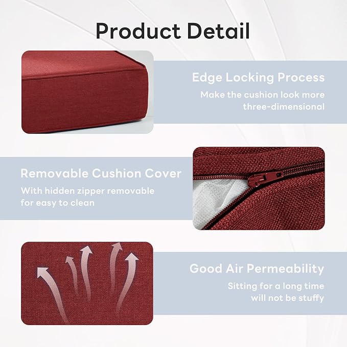 6" Thicker Outdoor Chair Cushion 9 Sets - 24" *24" *6" Waterproof Patio Furniture Cushions with Removable Cover, 28D High Density Sponge Filling Thicken Outdoor Patio Cushions - Red