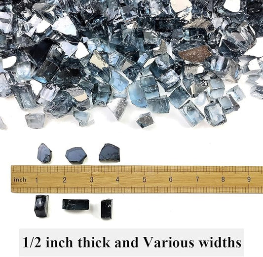 Fire Glass for Propane Fire Pit, 1/2 Inch High Reflective Fireplace Glass Rocks for Fire Pit Table, Fire Pit Glass Rocks for Outdoor Fire Table and Landscaping, 5 lbs, Black Reflective