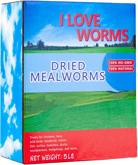 I LOVE WORMS Dried Mealworms (5lb), Wild Bird Food, High-Protein Mealworms for Bluebirds, Chickens, Ducks, Reptile, Tortoise, Amphibian, Lizard