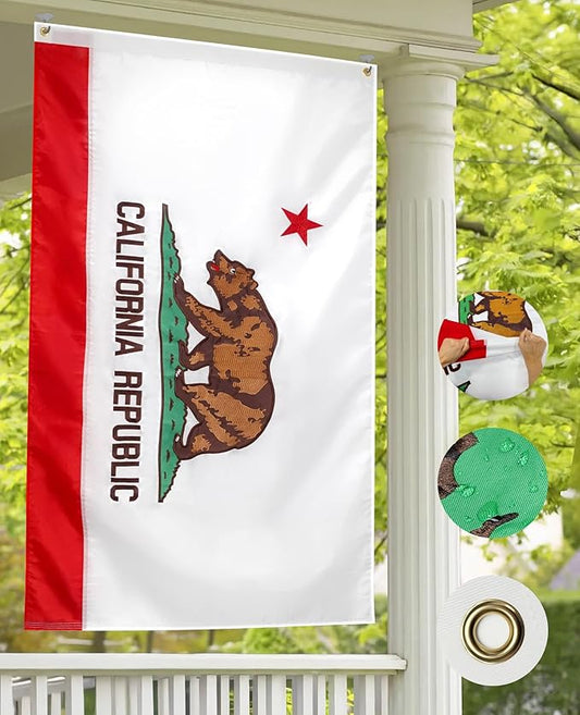 DUPKEV State of California Flag 3x5 with 420D Oxford Polyester, Heavy Duty CA Flag, Embroidered, Brass Grommets and 4 Stitch Hemming, Long-Lasting Color, Tear-Proof, for Indoor/Outdo