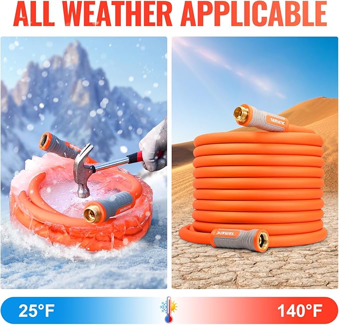 YAMATIC Garden Hose 5/8 in x 5 ft, Ergonomic Swivel Fittings, Burst 600 PSI, Heavy Duty, Flexible and Lightweight Water Hose with 2 Set Quick Connect