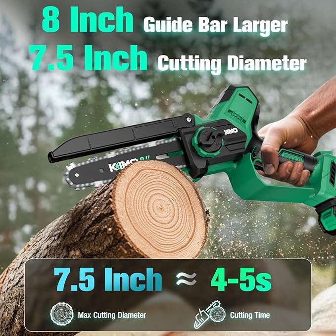 KIMO 8-INCH Mini Chainsaw Cordless, 4.0Ah Batteries & Fast Charger, 34 FT/S Powerful Cutting Handheld Chain Saw w/Auto Oiler, Brushless Battery Powered Chainsaw Electric for Dad Tree Trimming