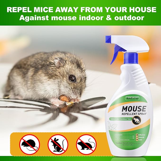 Natural Peppermint Oil Spray for Rodents, Mice Repellent Indoor/Outdoor, Squirrel Repellent Spray Mouse Rats Prevention On Home Car RV Yard Garage Warehouse Attic (16 OZ)