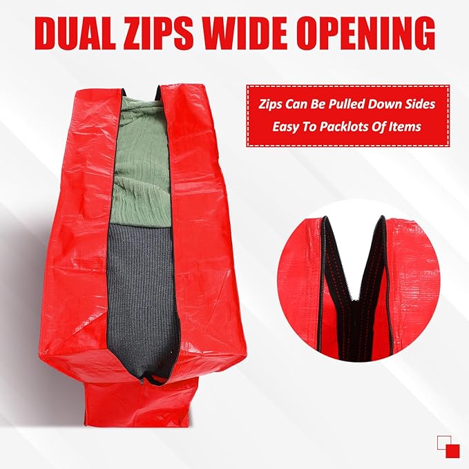 Windyun 4 Pack 57 Gallon Extra Large Storage Bags XXL Moving Bags with Zipper Handles Heavy Duty Jumbo Big Tote Box for Christmas Tree Storage 4, 5, 7.5, 9, 10, 12 ft Skeleton College Dorm(Red)