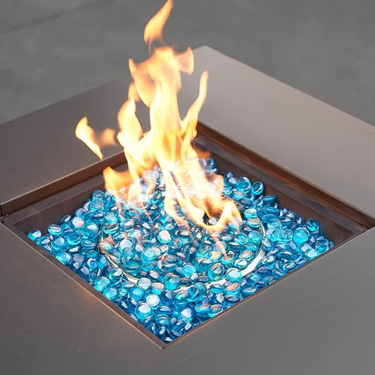 Mr. Fireglass 10 Pound Fire Glass Beads, 1/2" Reflective Round Fire Glass Drops for Fireplace Fire Pit & Lanscaping, High Luster Caribbean Blue