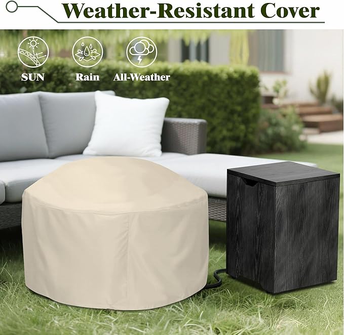 Dineli 2-Piece Outdoor Propane Fire Pit Table Set w Tank Table 30'' Round Fire Pit Table 2-in-1 Firepit Table for Outside Patio Gas Fire Pit, 50,000 BTU, Dark Gray with Wood Grain