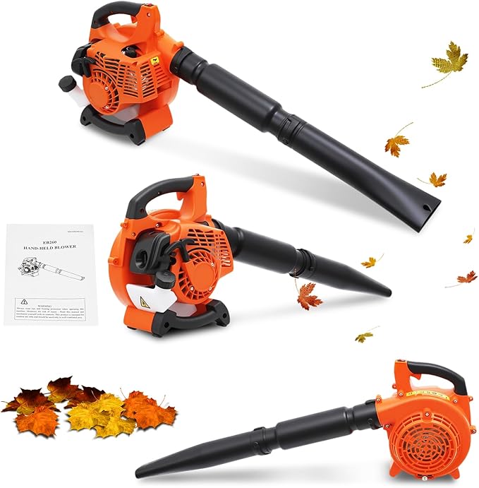 2-Stroke Handheld Leaf Blower, 25.4CC Hand-Pull Gas-Powered Engine Domestic Snow Blower Grass Sweeper Lawn Care Tool, Single-Cylinder Air Cooling for Snow Blowing Yard Cleaning