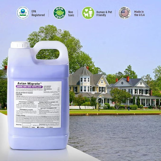 Goose Deterrent, Bird Repellent Concentrate, Geese Repellent, Non-Toxic, Removes Geese from Yards, Parks, Beaches, Ponds and Ground, Made in The USA (1 Gallon)