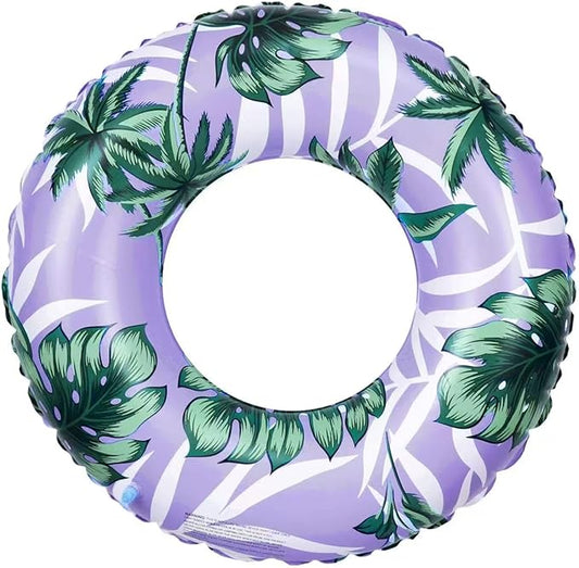 Pool Float for Swimming Pool, Inflatable Swim Tube Floaties for Teens Adults Tropical Leaf Printed Swim Ring Pool Party Decoration