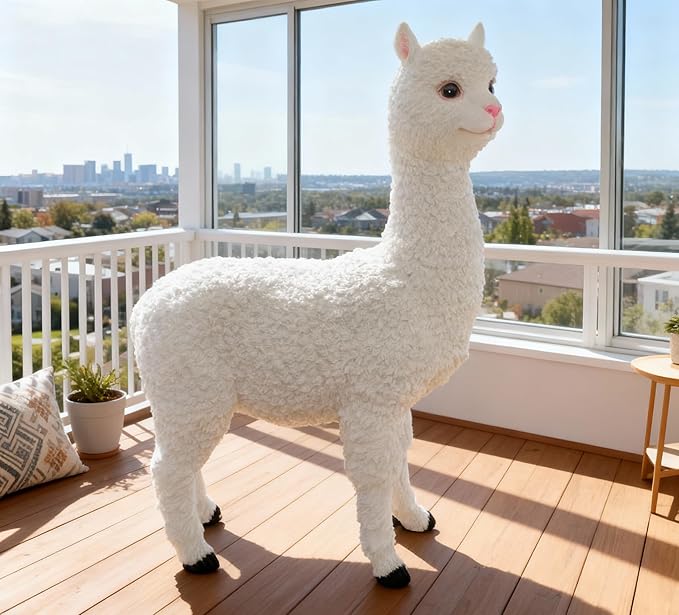 HOUDE Outdoor Alpaca Statues, Courtyard Garden Decoration, Modern Minimalist Style Animal Ornaments, Sun Resistant and Waterproof Balcony Lawn Decoration, Creative Gifts (White)