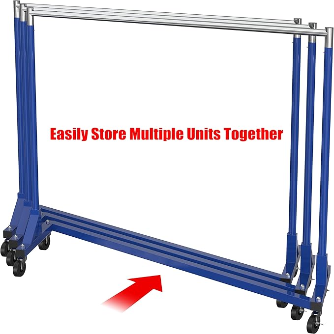 Simple Houseware Industrial Grade Z-Base Garment Rack, 500lb Load with 62 Inches Extra Long Bar, Blue