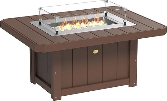 LuxCraft 51" Lumin Rectangular Gas Propane Fire Pit Table for Outdoor Patio with Tempered Glass Wind Guard and Stainless Steel Burner Cover - Amish Made in USA (Chestnut Brown)