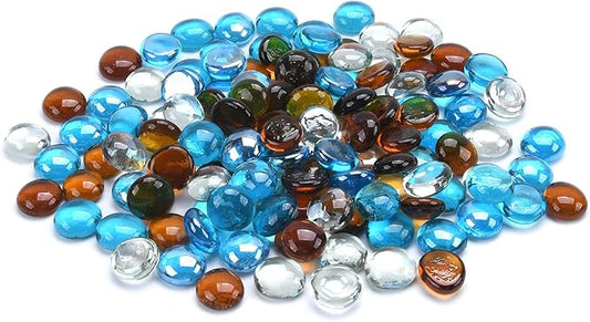 GasSaf Blended Fire Glass Beads for Outdoor Fire Pit, Fireplace, Replaces Existing Gas Logs & Lava Rocks, 3/4 Inch Glass(10 Pound)(Caribbean Blue, Amber, Crystal Clear Luster)