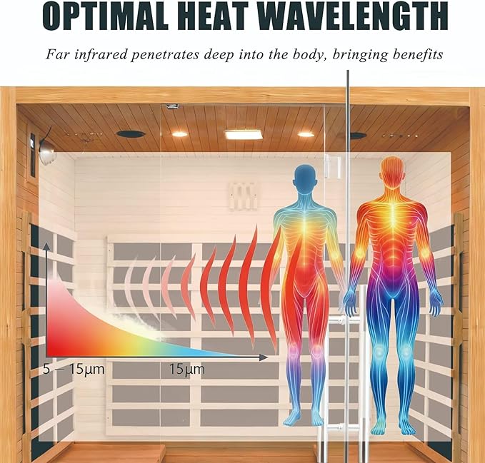 Deluxe Far Infrared Sauna, 3-4 Person, Low EMF Carbon Heaters, Canadian Hemlock Wood, Full-Spectrum, Bluetooth, Chromotherapy Light, 1750x1200x1900mm Gift for Home
