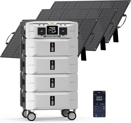 IEE SP5000 10240Wh Solar Power Station, 5000W(9000 Peak) AC Output, 120V/240V Split Phase LFP Battery with 3x100W Solar Panels, 1.6h Fast Charge Portable Power Generator for Home Backup, Emergency, RV