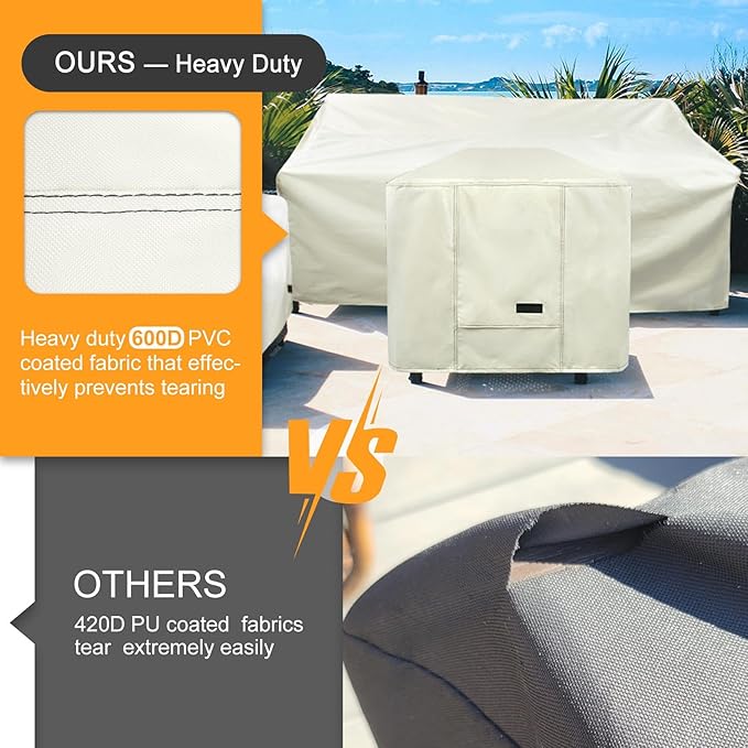 NettyPro Fire Pit Cover Square Waterproof Outdoor Firepit Cover for Gas Propane Fire Pit Table, 36 x 36 x 24 inch, Beige