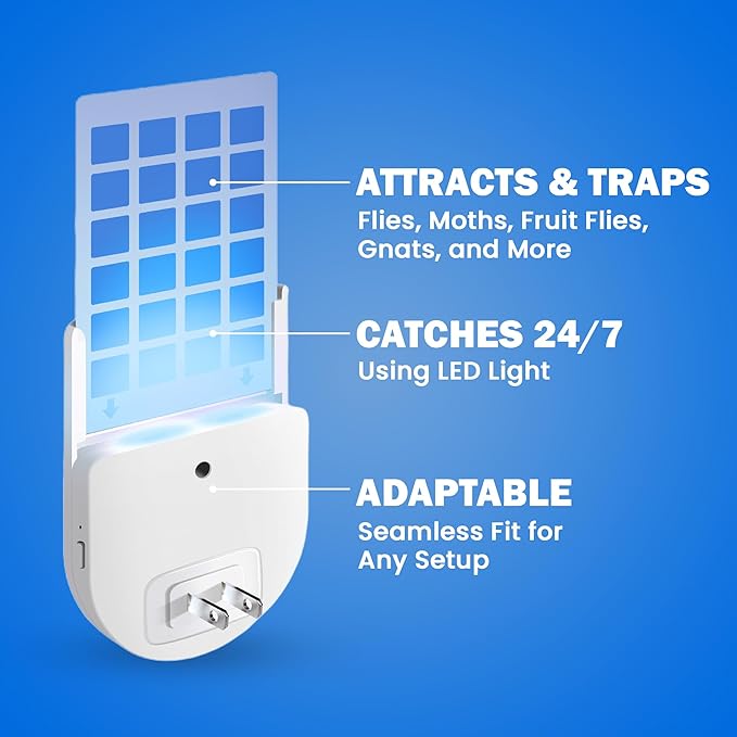 Flying Insect Trap with UV Light - 5 Refills Included - 24/7 Continuous Catch for House Flies, Fruit Flies & Gnats