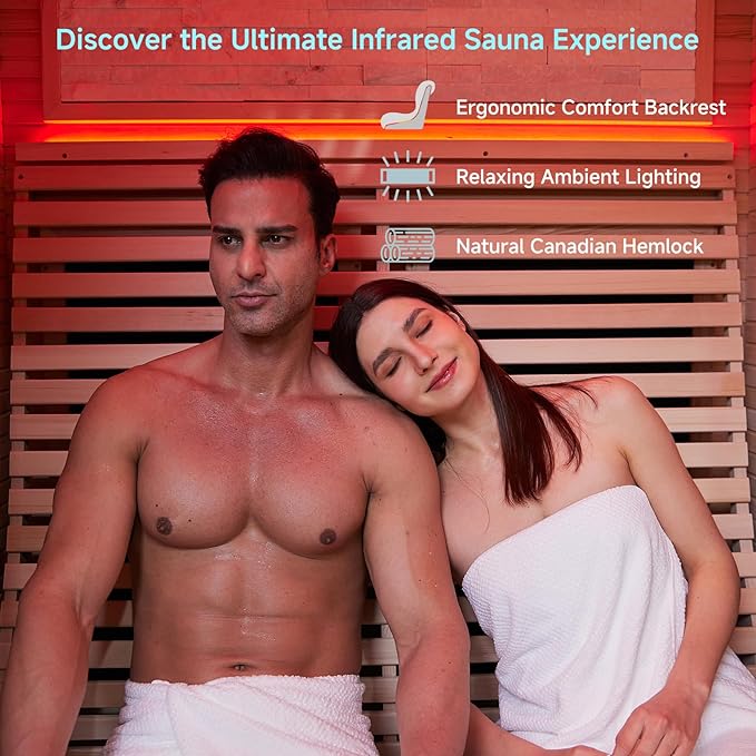RIGO 2 Person Infrared Sauna for Home - Canadian Hemlock Luxury Spa with Exclusive Star Sky Roof & Oxygen Bar, 7 Low EMF Graphene Heaters, Bluetooth