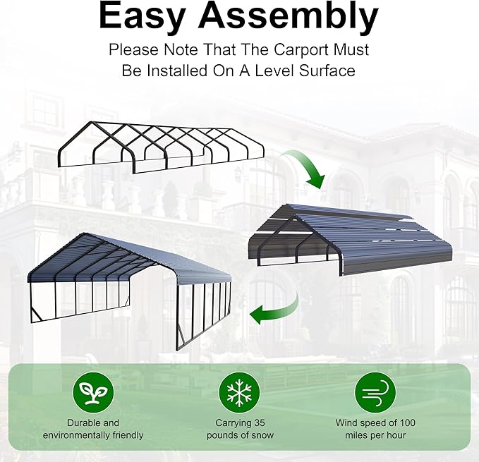 20x30 FT Carport Canopy Heavy Duty RV Metal Carports Kits for Garage,Aluminum Car Ports with Steel Shelter Frame Cover for 3 Car or Boats