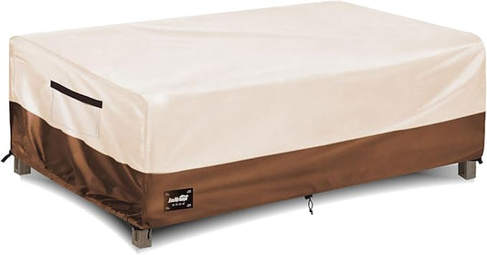 Outdoor Coffee Table Cover Waterproof, Patio Rectangular Side Table Covers, 48W x 28D x 16H Inches Outdoor Tables Cover,Beige&Brown