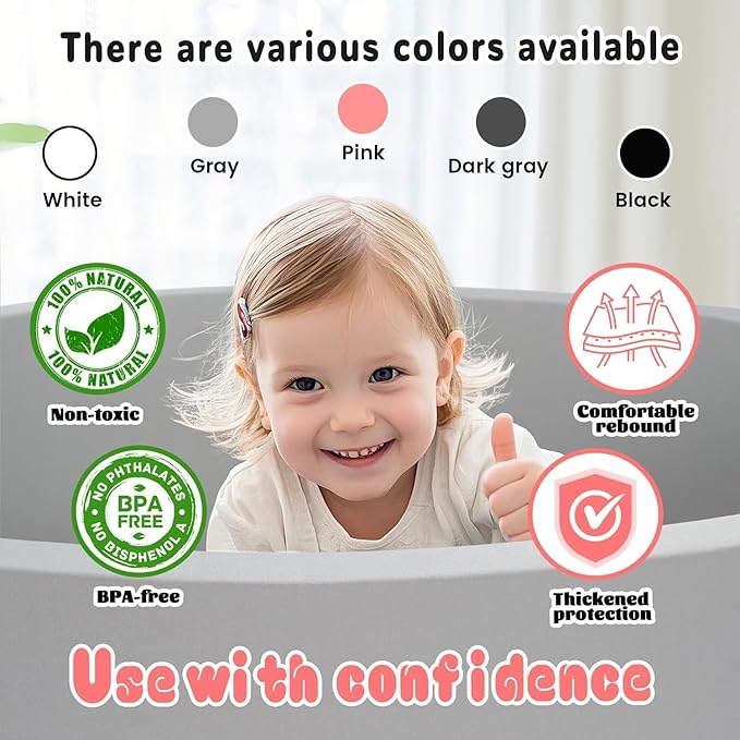 Foam Ball Pit for Toddlers Kids Soft Ball Pool Ideal Gift Play Toy for Children Kiddie Pools - Black