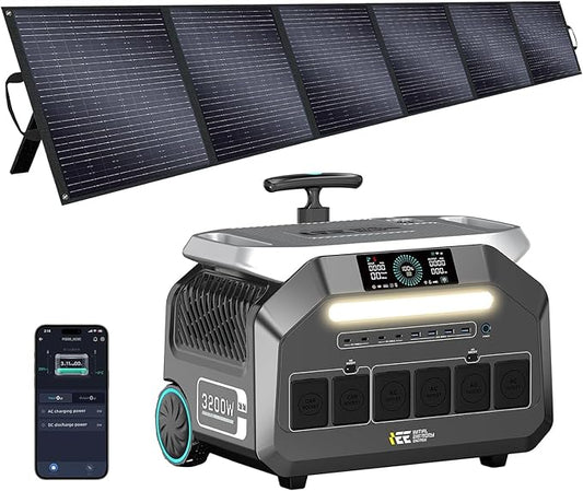 IEE 3200W Solar Generator P3200 with 500W Solar Panel, 2048Wh Portable Power Station, 1800W AC Charging & 1000W Solar Charging, LFP Battery, 14 Output Ports, APP Control, for Home Backup, Camping, RV