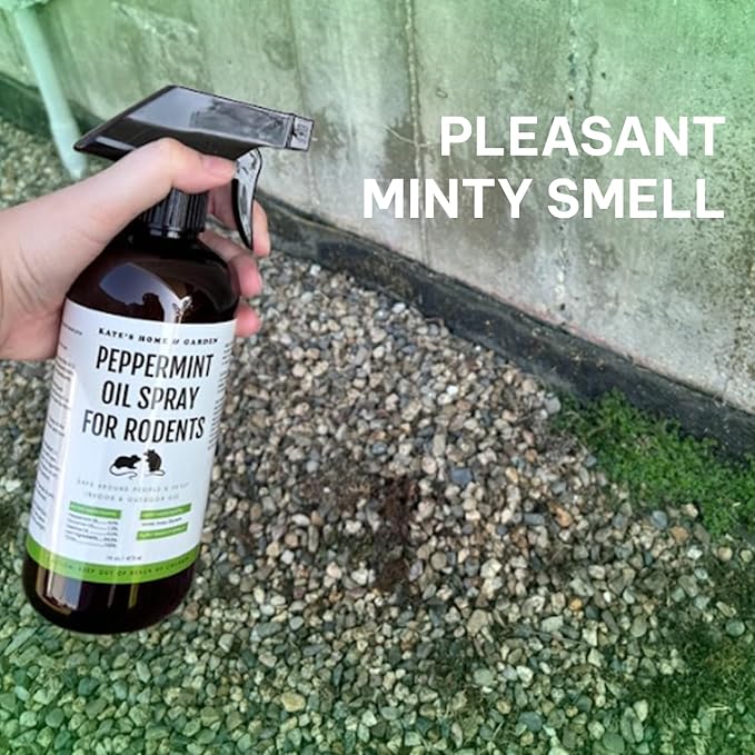 Kate Naturals Peppermint Oil Spray for Rodents, Squirrels, Mouse, Bat, Rat, Car Engines (16oz, Non-Toxic Rodent Repellent, Pet Safe)