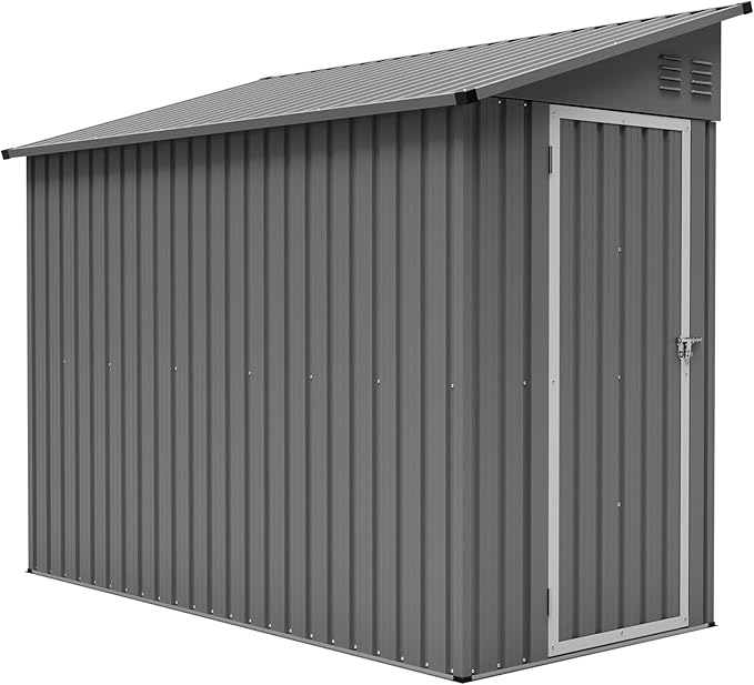 4×8 FT Lean to Metal Shed,Outdoor Heavy-Duty Storage Shed with Floor Base,All Weather Waterproof Garden Tool House W/Lockable Door&2 Air Vents,Reversible Door Design,for Backyard,Patio,Lawn,Gray