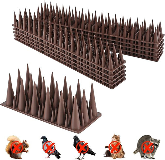 Bird Spikes，Pigeon Outdoor Deterrent Device，20 Pack Bird Deterrent Spikes for Small Birds Pigeon Squirrel Raccoon Cats Bird Defender Spikes for Outside to Keep Birds Away,19.69 Feet（6 M）,Brown